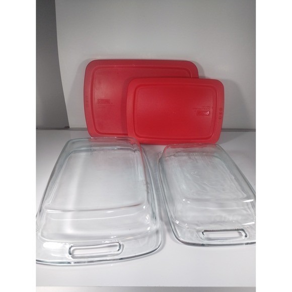 Pyrex Other - Two Pyrex glass pans casserole dishes with red lids